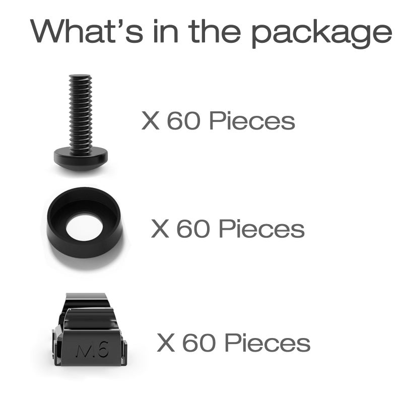 Lancher 60-Pack M6 x 16mm Screws and Cage Nuts for Server Rack Screws for Rack Shelf Cabinets Rack Mount 1U 2U 6U 12U M6 Rack Screw cage nut - Black - Image 3